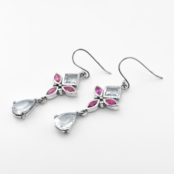 Silver earrings chrystal de roche, rhodolite Iris